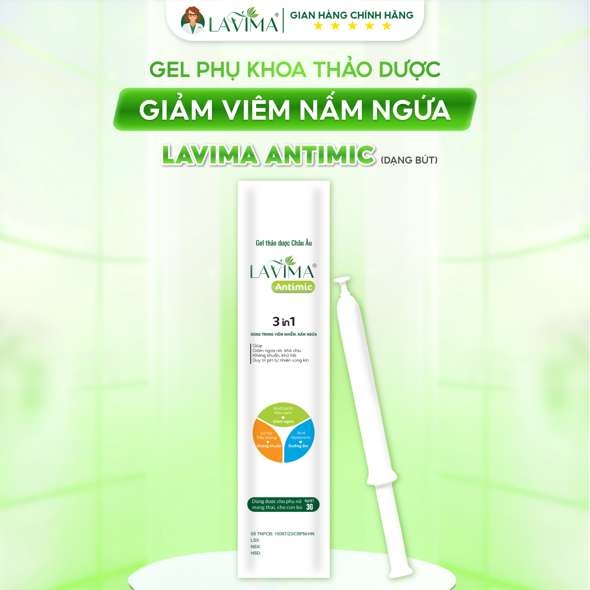 Gel phụ khoa (đũa thần inner) thảo dược giảm viêm nấm ngứa Lavima Antimic dạng bút 3g